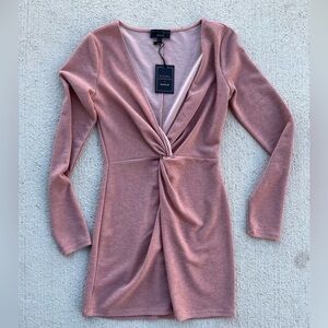 Michael Costello x Revolve Pink Twist Front Long Sleeve Mini Dress Small NWT